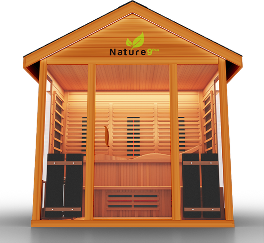 Hybrid (Dry and Steam) Nature 9 Plus Outdoor Sauna - with Reclining Bench & Side Bench