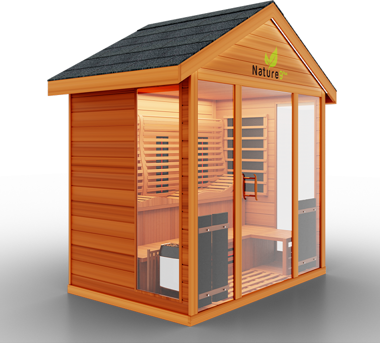 Hybrid (Dry and Steam) Nature 9 Plus Outdoor Sauna - with Reclining Bench & Side Bench 4