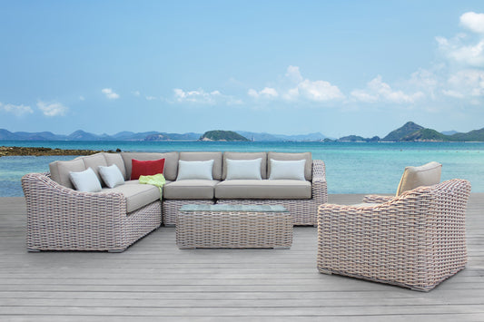 Alejandra 6-Piece Outdoor Wicker Furniture Set with Coffee Table in White and Grey