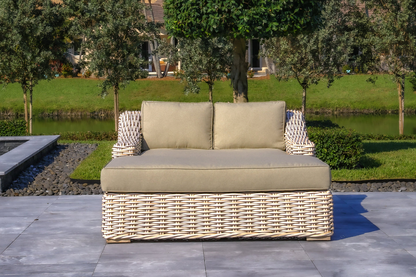 Anna 79 X 59 Inch Outdoor Wicker Aluminum Frame Extra Large Double Sun Lounger in White and Grey 4