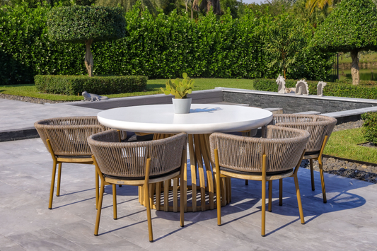 Melina Outdoor Wood, Aluminum and Rope Dining Chair, Milk and Coffee Legs (Set Of 2)