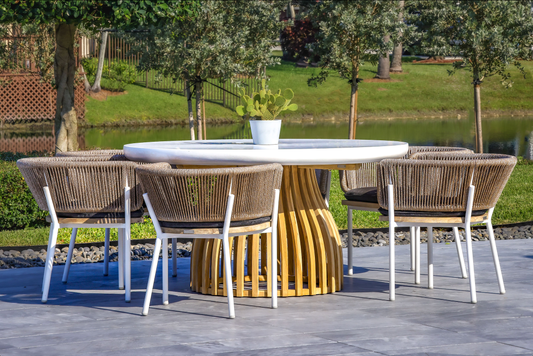 Melina Outdoor Wood, Aluminum and Rope Dining Chair, White Legs (Set Of 2)