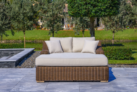 Milo 79 X 59 Inch Outdoor Wicker Aluminum Frame Extra Large Double Sun Lounger in Brown