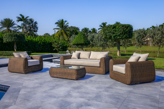 Milo Lux 4-Piece Outdoor and Backyard Extra Deep Seating Wicker Aluminum Frame Furniture Set with Wicker Coffee Table in Brown