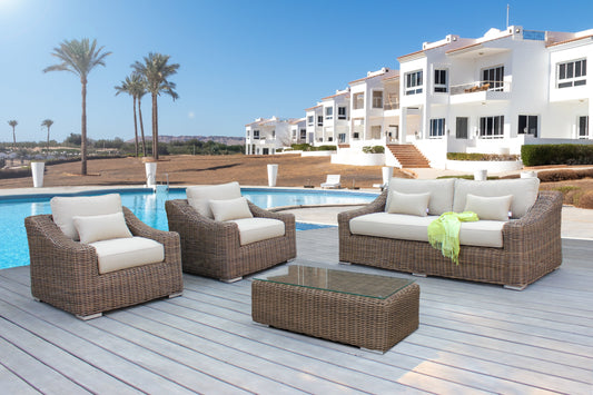 Lana 4-Piece Outdoor Wicker Furniture Set in Brown with Wicker Coffee Table