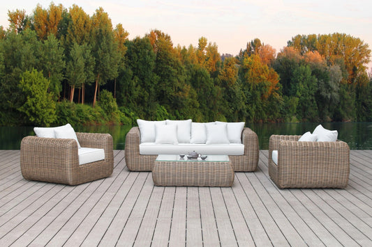Milo 4-Piece Outdoor and Backyard Wicker Furniture Set with Aluminum Frame with Wicker Coffee Table in Brown