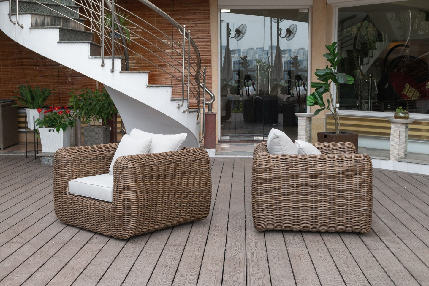 Milo 4-Piece Outdoor and Backyard Wicker Furniture Set with Aluminum Frame with Wicker Coffee Table in Brown 6