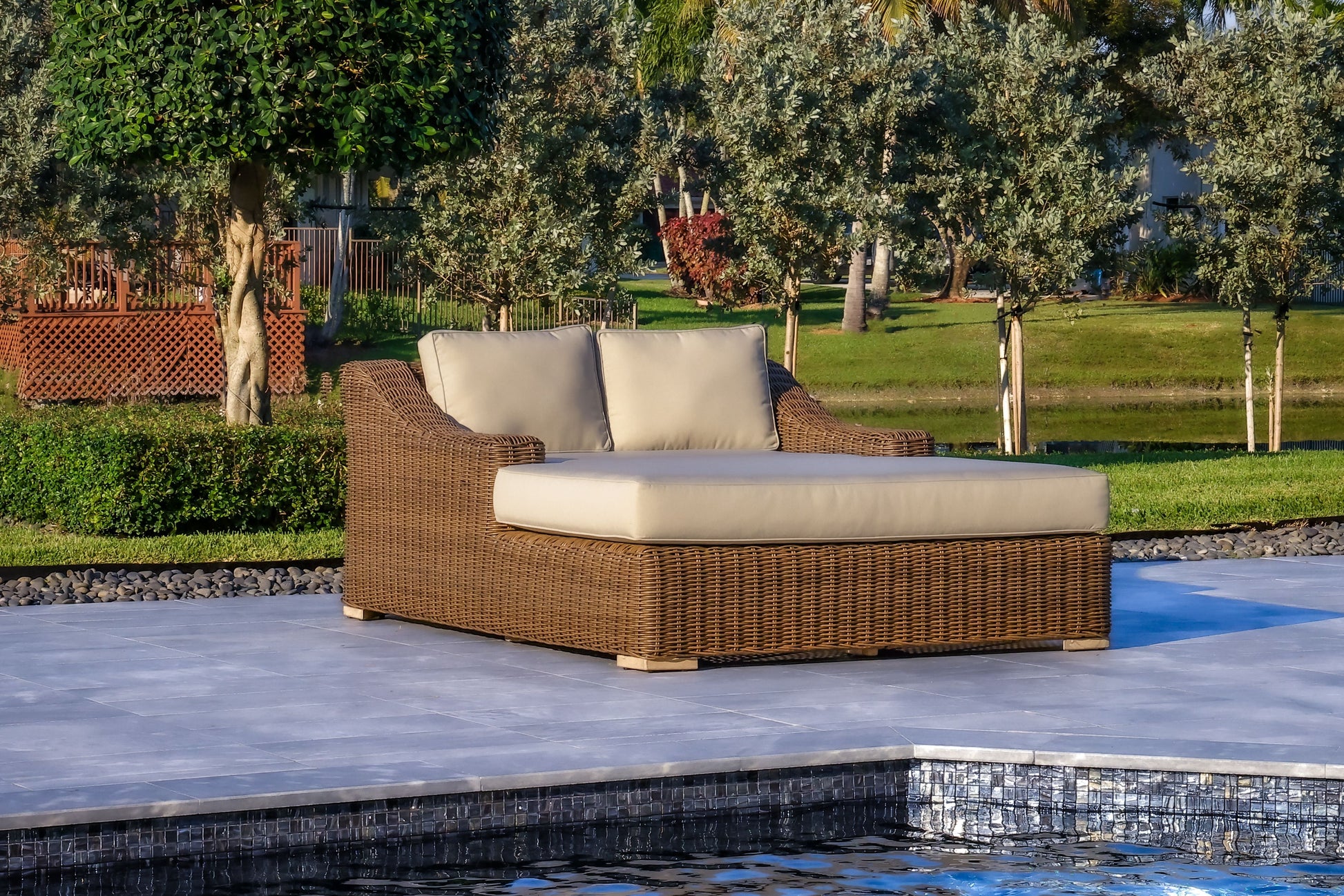 Milo 79 X 59 Inch Outdoor Wicker Aluminum Frame Extra Large Double Sun Lounger in Brown 2