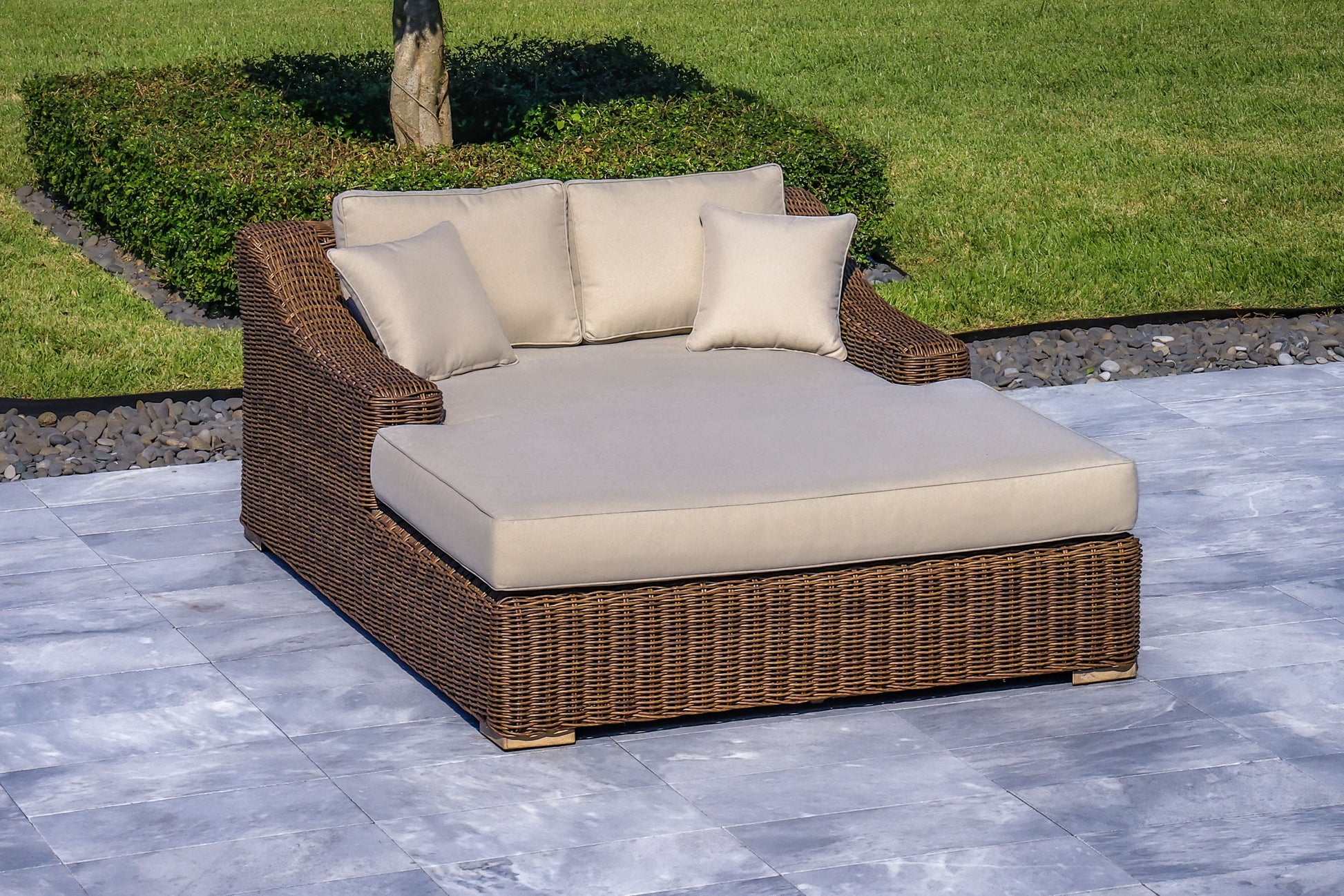 Milo 79 X 59 Inch Outdoor Wicker Aluminum Frame Extra Large Double Sun Lounger in Brown 3