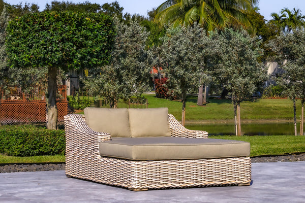 Anna 79 X 59 Inch Outdoor Wicker Aluminum Frame Extra Large Double Sun Lounger in White and Grey