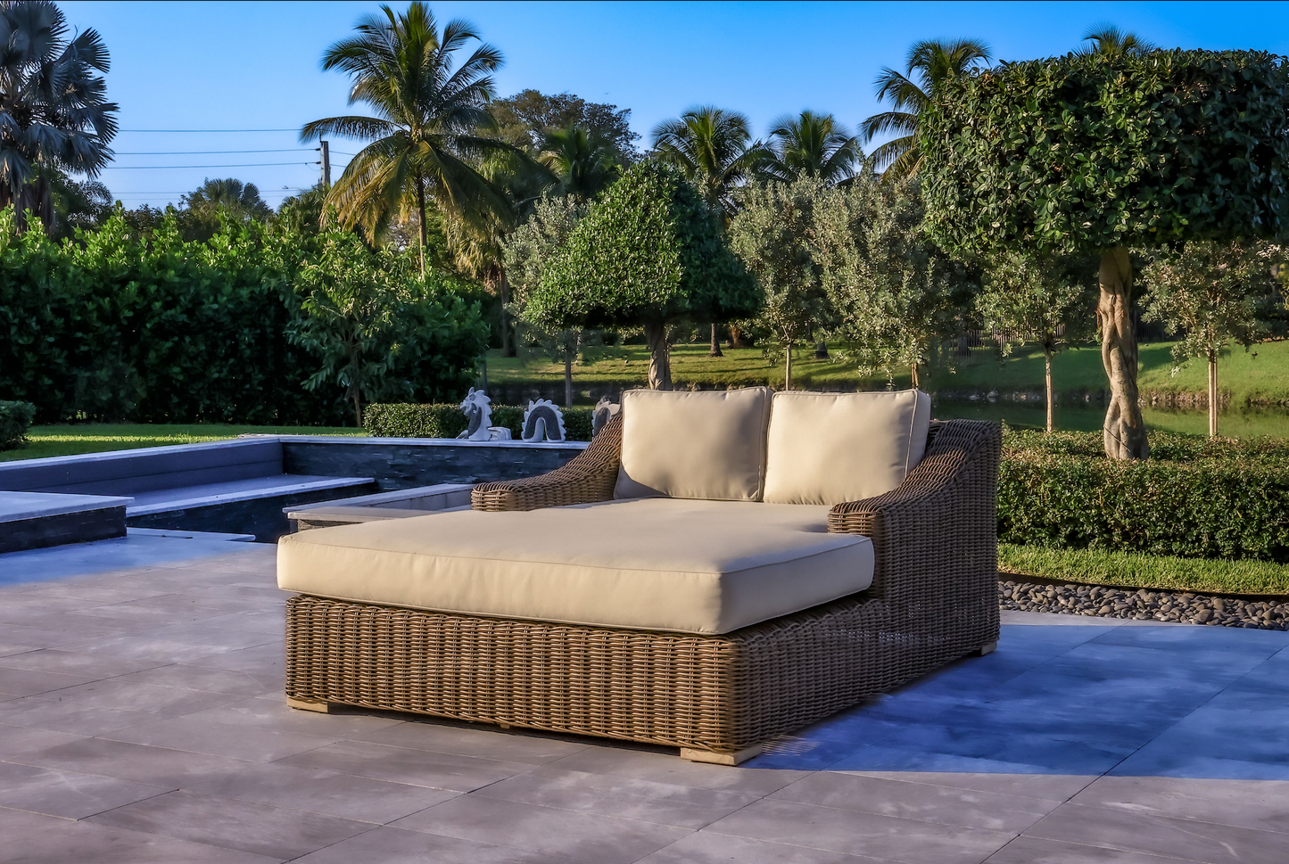 Milo 79 X 59 Inch Outdoor Wicker Aluminum Frame Extra Large Double Sun Lounger in Brown 1