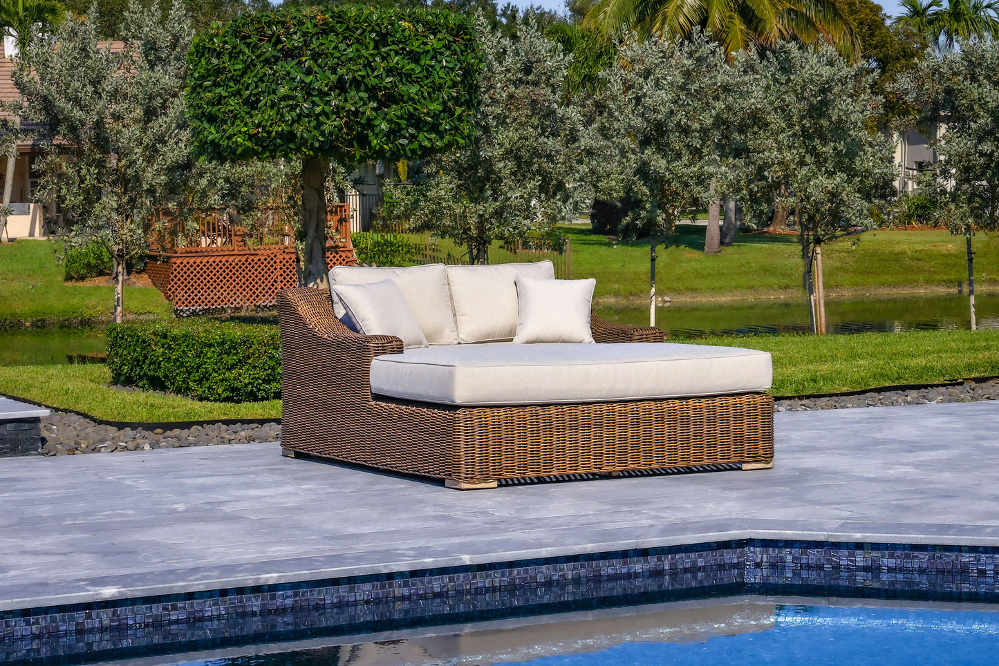 Milo 79 X 59 Inch Outdoor Wicker Aluminum Frame Extra Large Double Sun Lounger in Brown 4