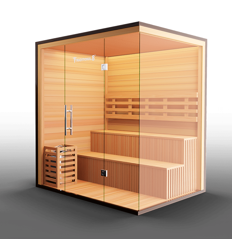 Traditional Indoor Sauna 8 Plus - Glass Front & Left Wall 2