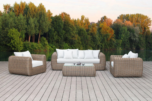 Milo 4-Piece Outdoor and Backyard Wicker Furniture Set with Aluminum Frame with Wicker Coffee Table in Brown 